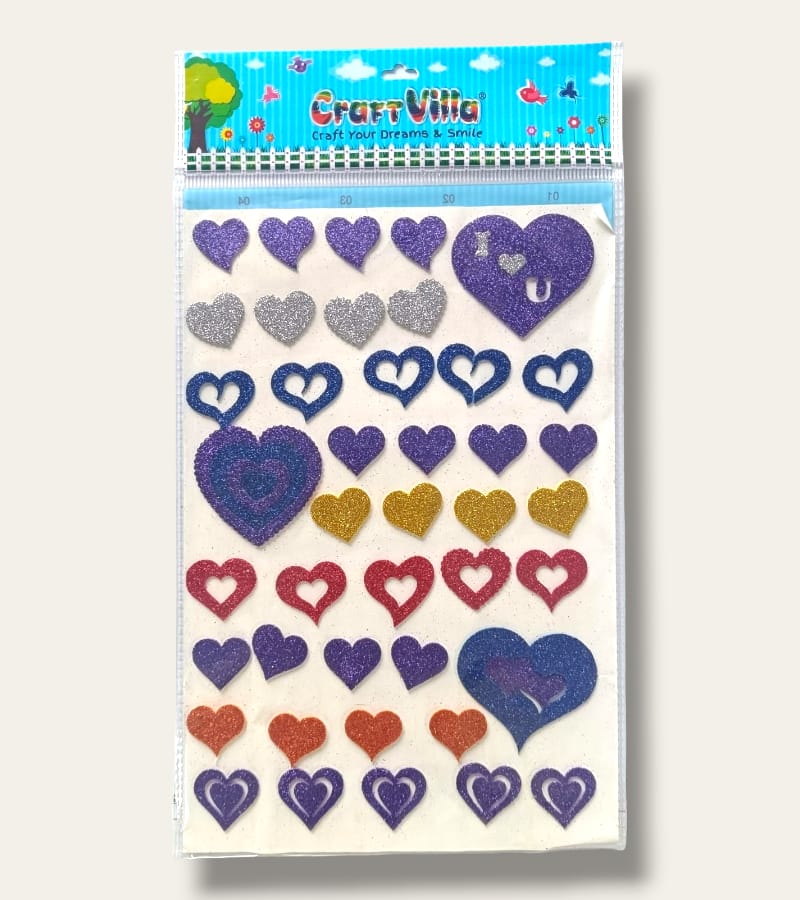 Craft Villa Sparkle Heart Glitter Sticker Card- 8x12 Inch, Assorted Colors (Pack of 1)